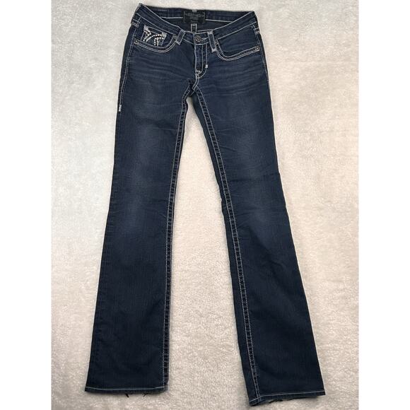 Big Star Vintage Jeans Womens 26XL Liv Boot Dark Wash Distressed Denim Low Rise - Picture 1 of 9